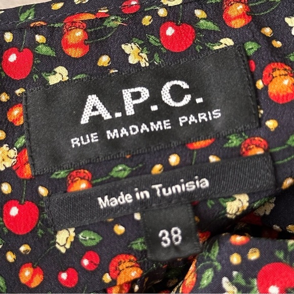 A.P.C. Lillian Ruffle Silk Cherry Print Blouse Cottagecore Vintage Inspired 8 - Picture 11 of 16